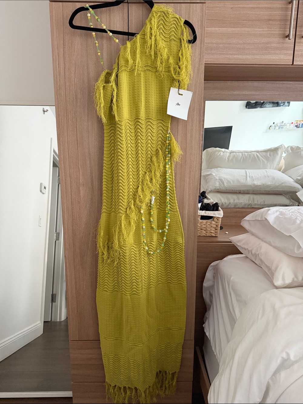 Asymmetric Lime Green Fringe Midi Dress